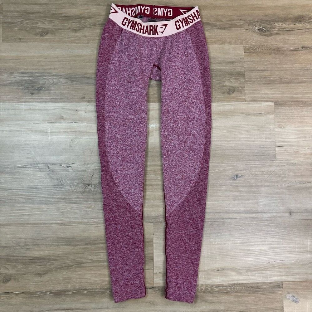 Gymshark Women's S Dry Flex Contour Leggings Heathered Maroon Logo Waist Workout